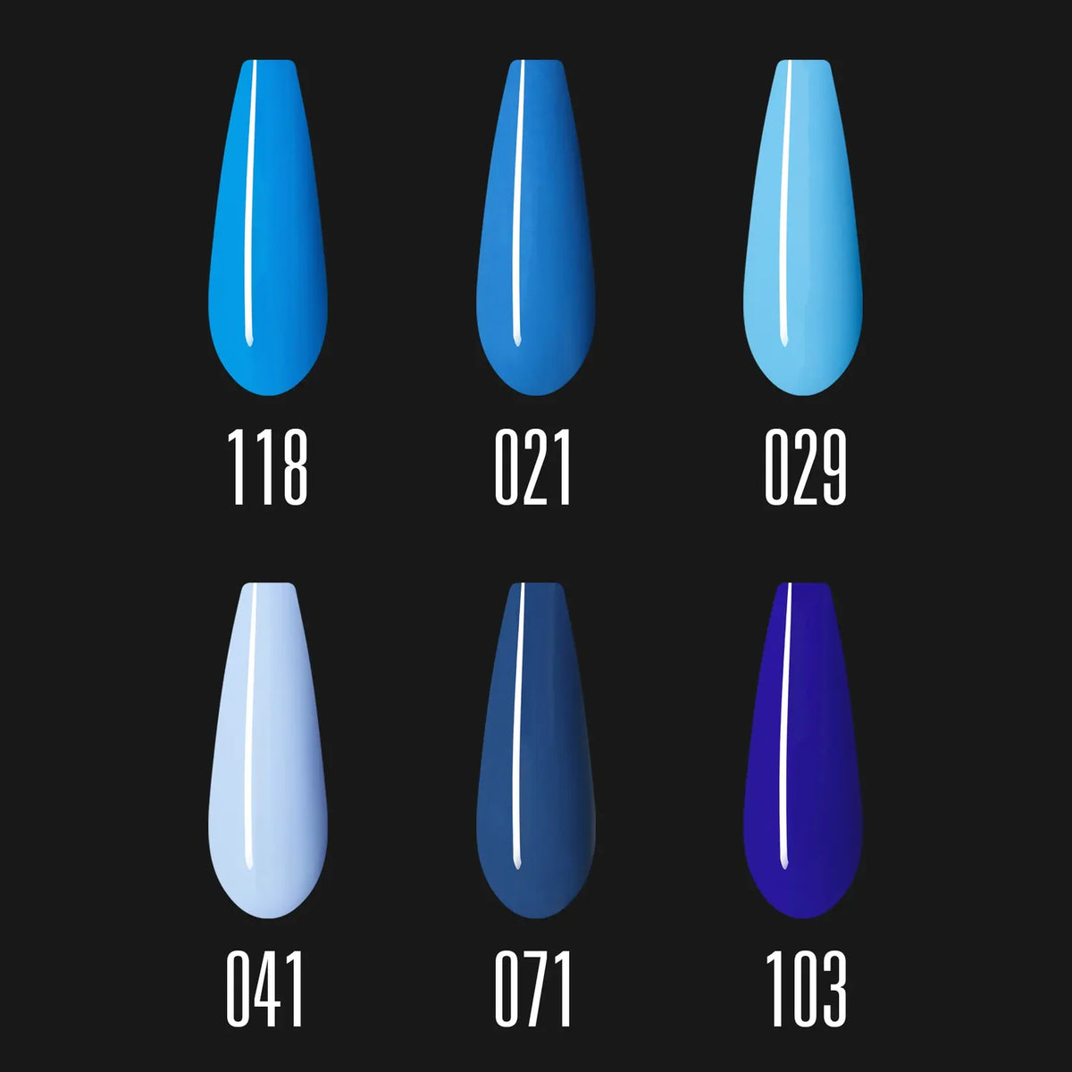 Set esmaltes semipermanentes IMEN Blue tonos 118 021 029 041 071 y 103