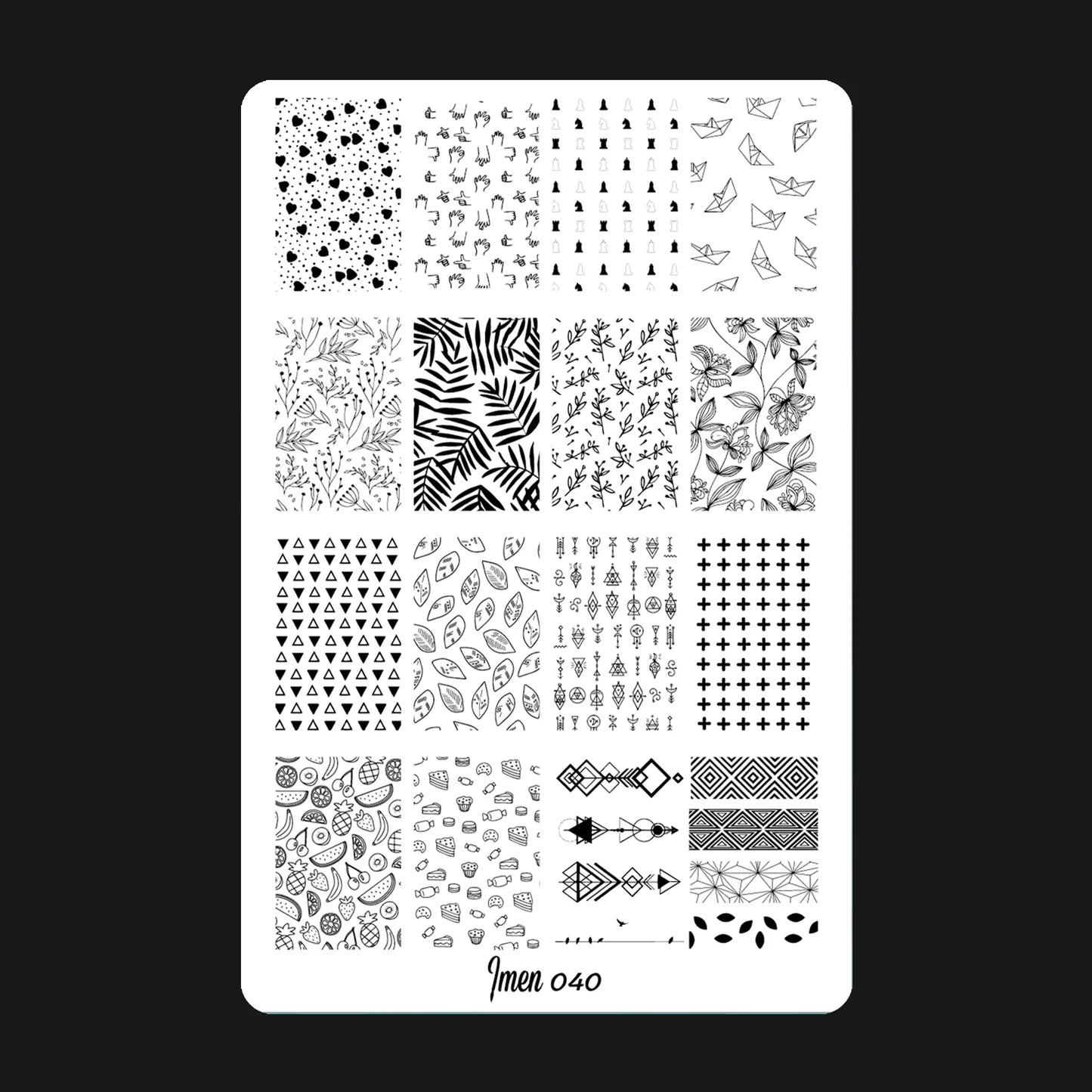 Placa de estampación IMEN 040 con diseños grabados para manicura y nail art profesional