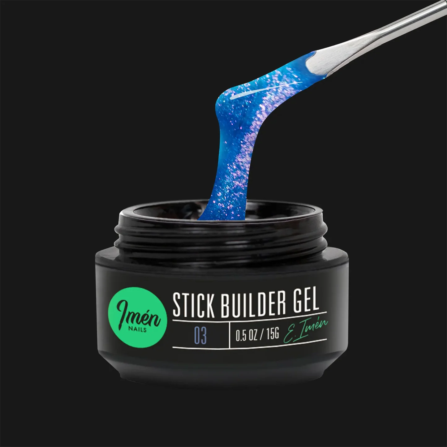 Stick Builder Gel IMEN 03 15 g gel constructor con purpurina azul para uñas profesionales