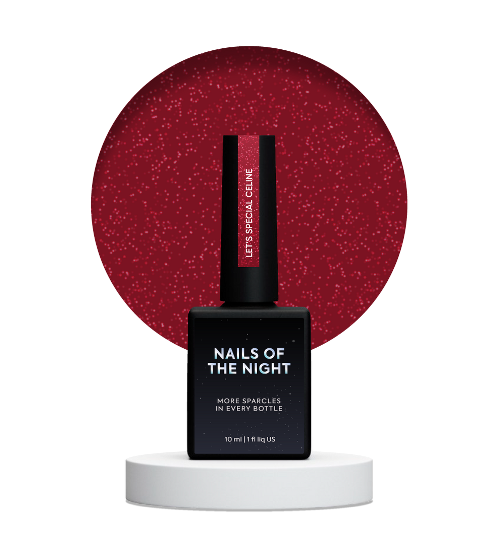 NAILSOFTHENIGHT Let's Special Céline - Esmalte semipermanente de uñas rojo oscuro con purpurina roja que cubre una capa, 10 ml