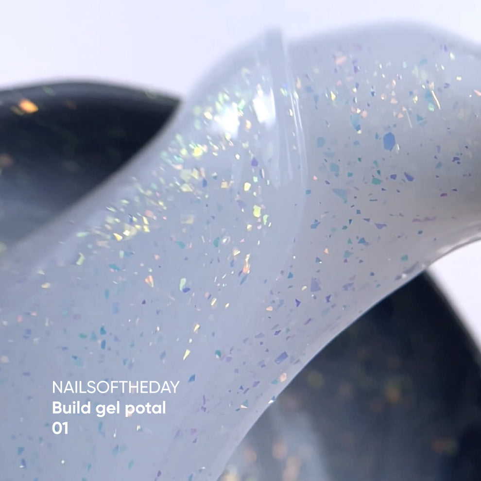 NAILSOFTHEDAY Build gel Potal 01 — gel de construcción lechoso con particulas brillantes para uñas, 15 ml