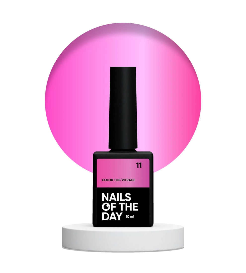 NAILSOFTHEDAY Color Top/Vitrage 11 — Top Coat Vitrage Rosa Brillante Semitransparente, 10 ml