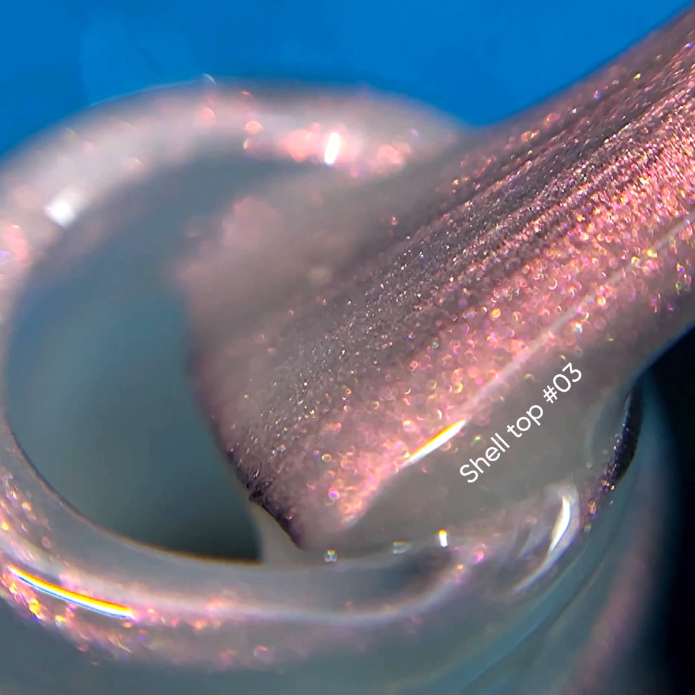 NAILSOFTHENIGHT Shell top 03 - top perlado con un toque rosa sin capa pegajosa, 10 ml