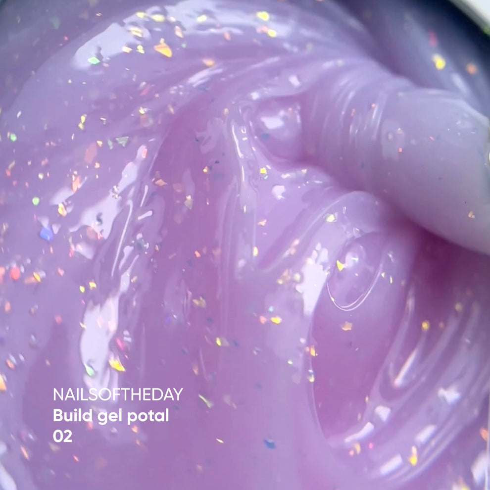 NAILSOFTHEDAY Build gel Potal 02 — gel de construcción rosa pálido con particulas brillantes para uñas, 15 ml