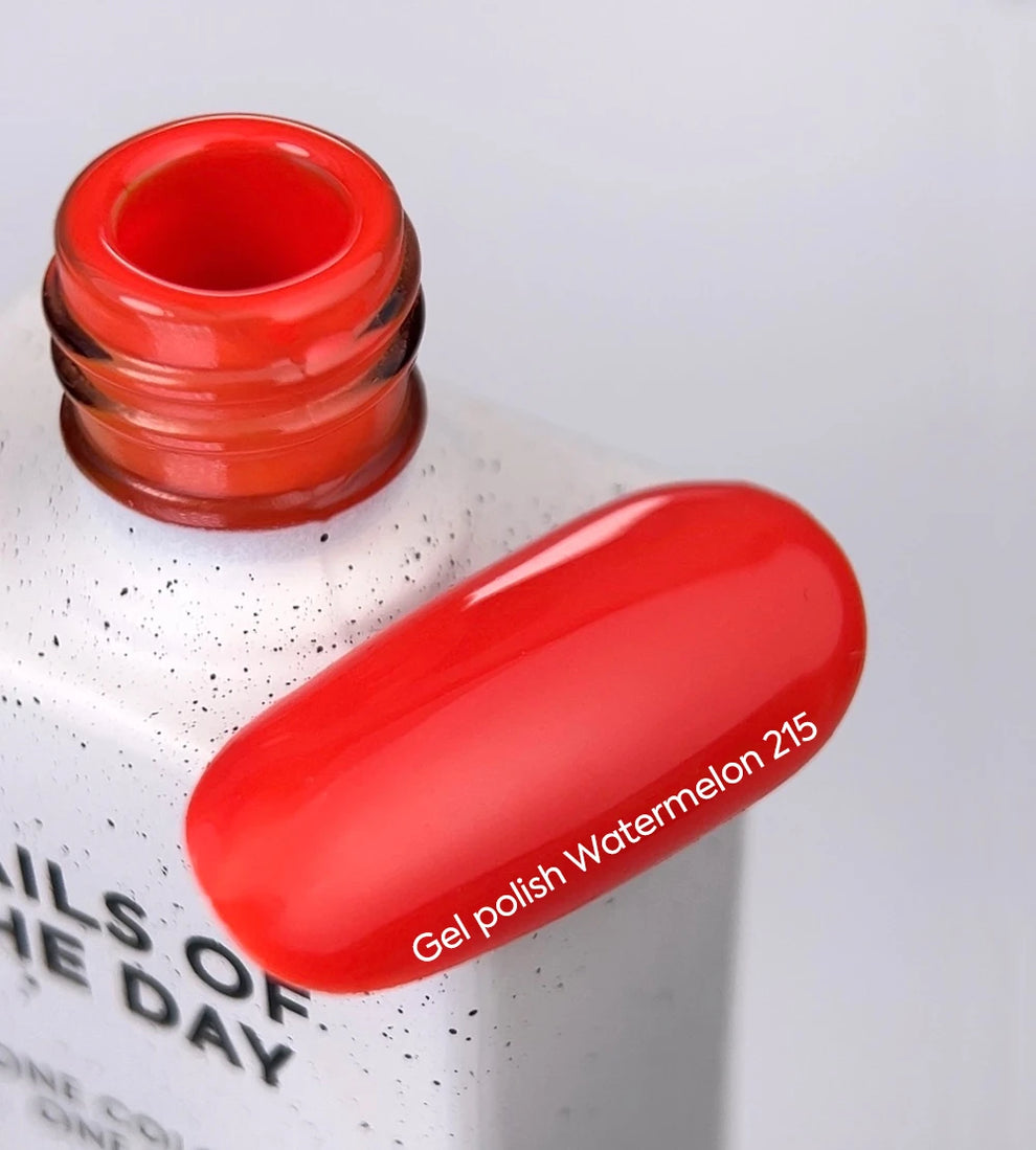 NAILSOFTHEDAY Gel Polish Watermelon-215 — esmalte semipermanente rojo coral intenso con cobertura total en una sola capa, 10 ml