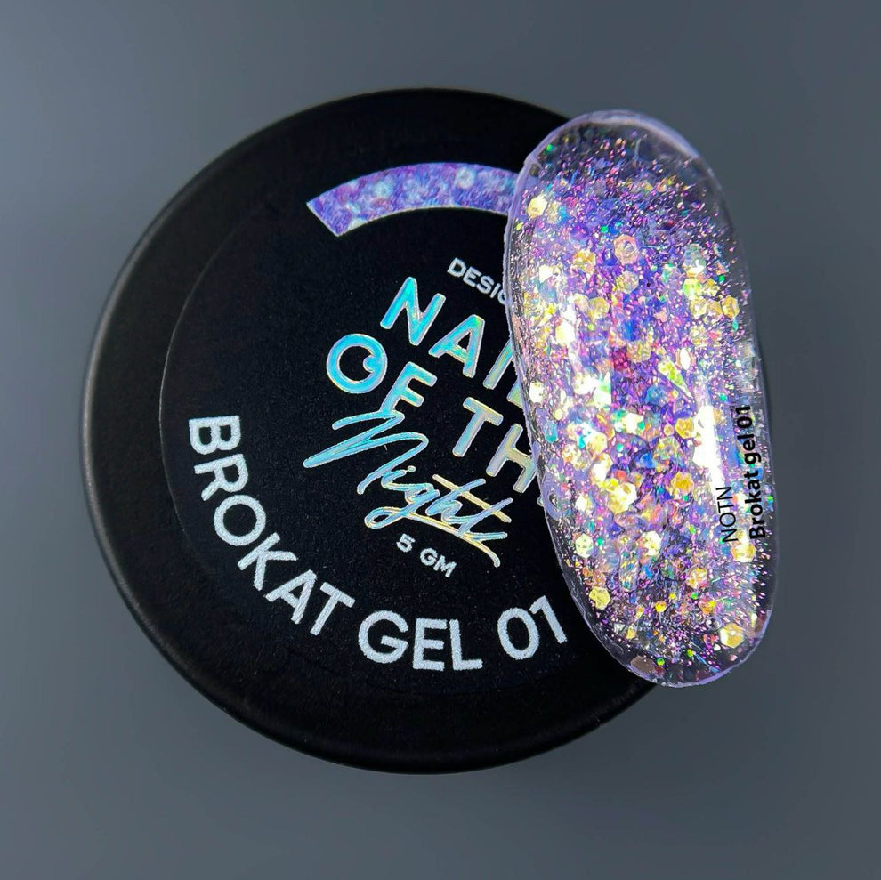 NAILSOFTHENIGHT Brokat gel 01 — gel de diseño con brocado multicolor y purpurina para uñas, 5 g