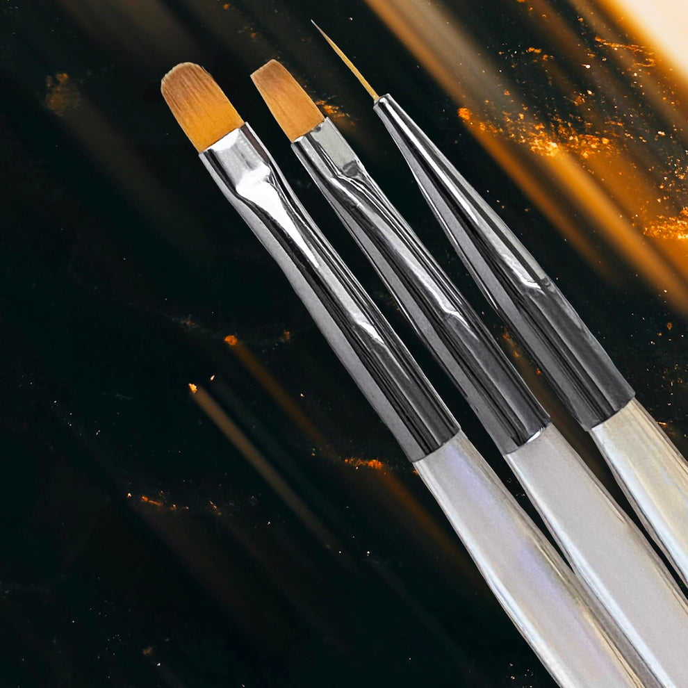 NAILSOFTHENIGHT Nail Art Brush, pincel ovalado con un cómodo mango transparente con efecto iridiscente