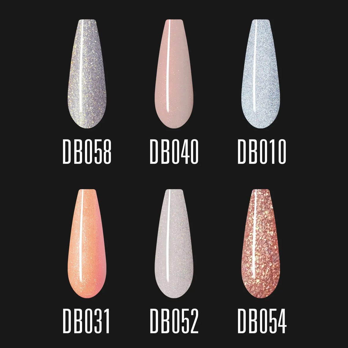 Set esmaltes semipermanentes IMEN Elegant Shine DB058 DB040 DB010 DB031 DB062 y DB064