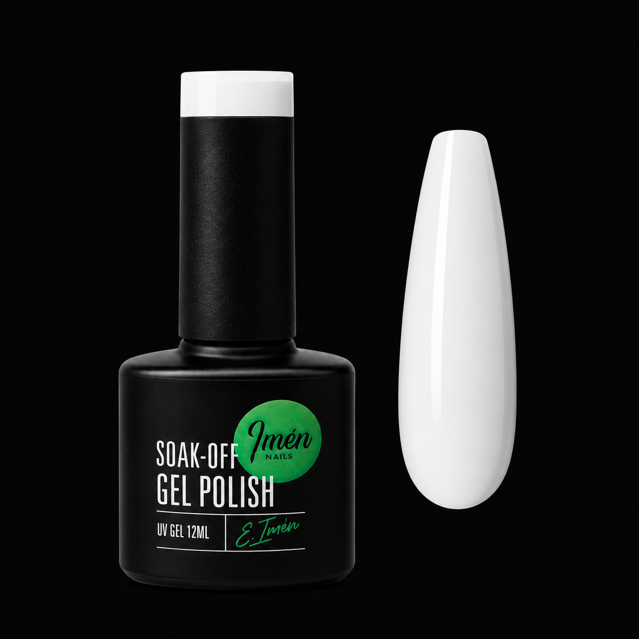Esmalte semipermanente IMEN 002 blanco puro de 12 ml con muestra de color