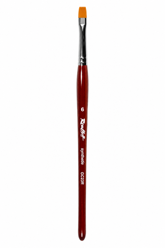 Pincel profesional Roubloff GC23R-6 para Builder Gel con punta plana y fibra sintética amarilla de alta calidad.