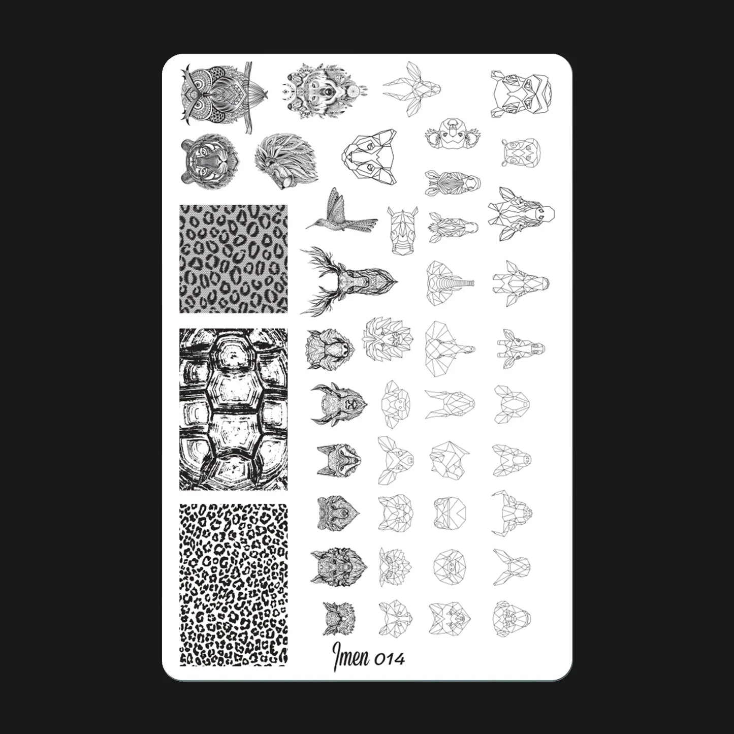 Placa de estampación IMEN 014 con diseños grabados para manicura y nail art profesional