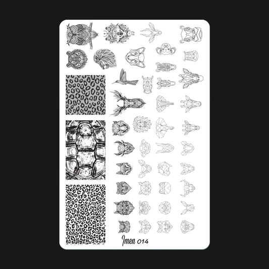 Placa de estampación IMEN 014 con diseños grabados para manicura y nail art profesional
