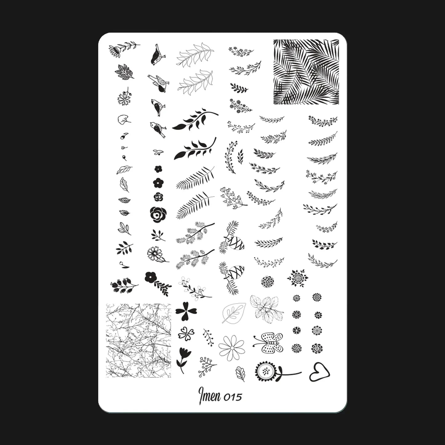 Placa de estampación IMEN 015 con diseños grabados para manicura y nail art profesional