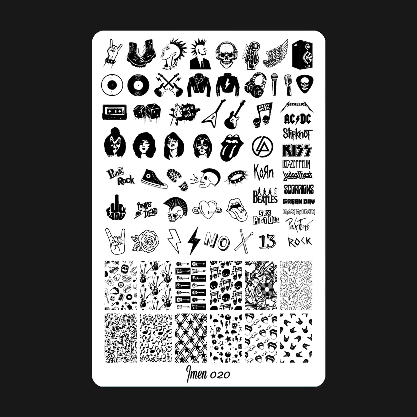 Placa de estampación IMEN 020 con diseños grabados para manicura y nail art profesional