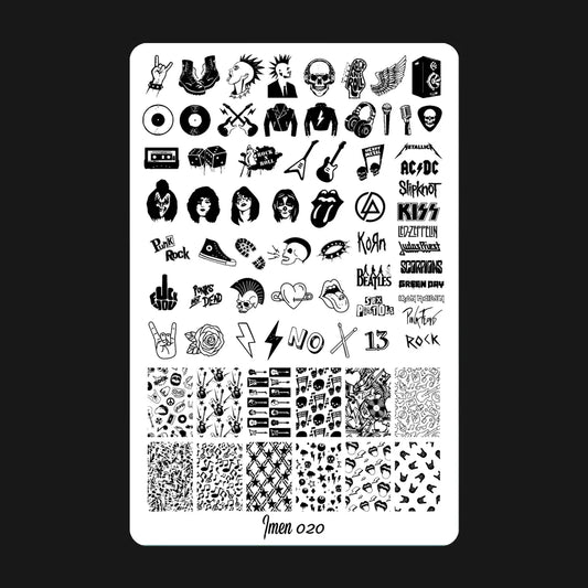 Placa de estampación IMEN 020 con diseños grabados para manicura y nail art profesional
