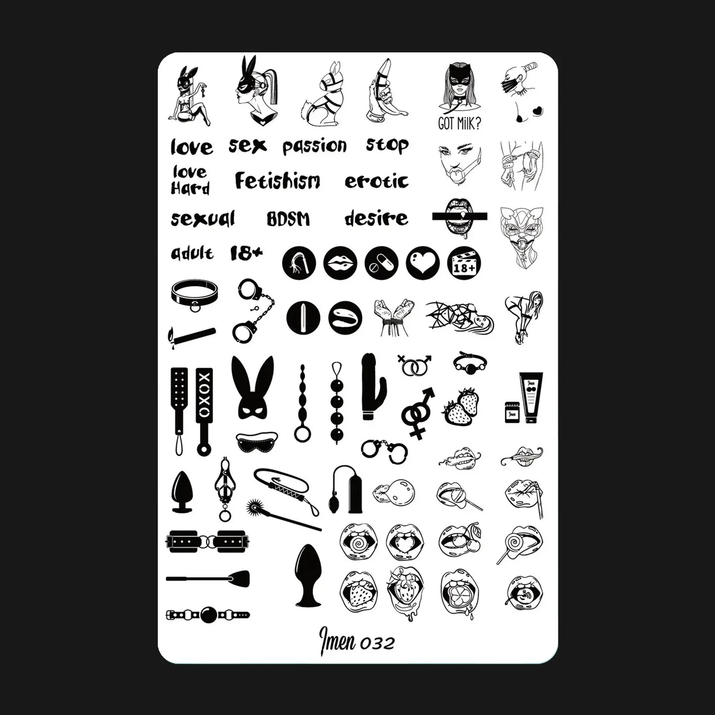 Placa de estampación IMEN 032 con diseños grabados para manicura y nail art profesional