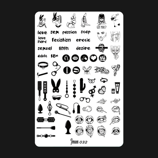 Placa de estampación IMEN 032 con diseños grabados para manicura y nail art profesional