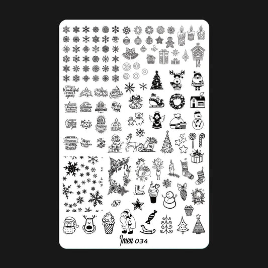 Placa de estampación IMEN 034 con diseños grabados para manicura y nail art profesional