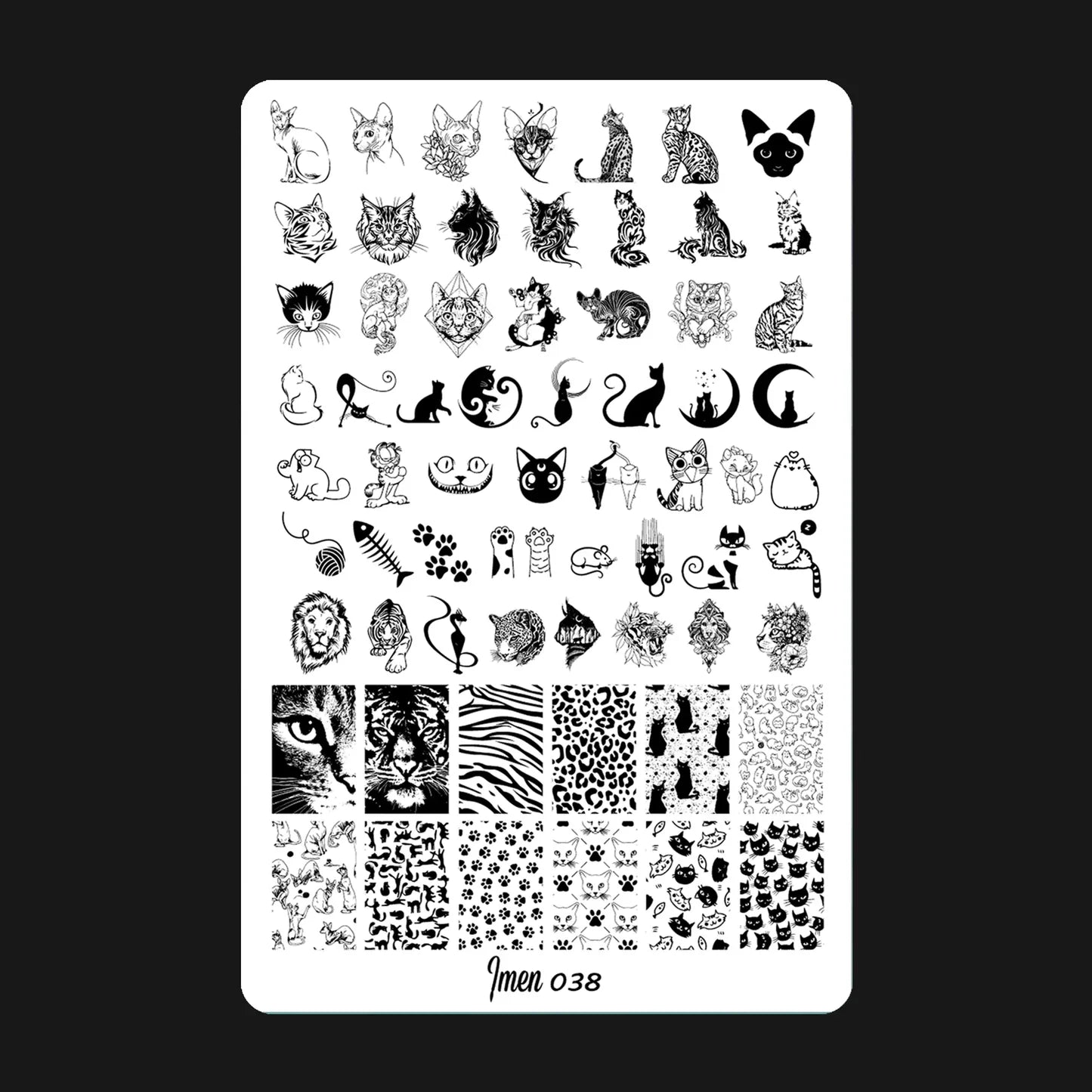 Placa de estampación IMEN 038 con diseños grabados para manicura y nail art profesional