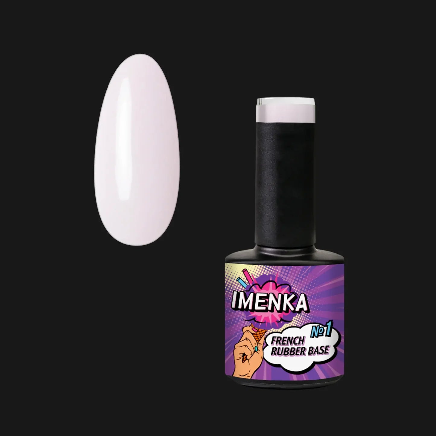 Base Rubber IMENKA 001 V1 de 12 ml con tono rosa lechoso para manicura francesa y refuerzo de uñas