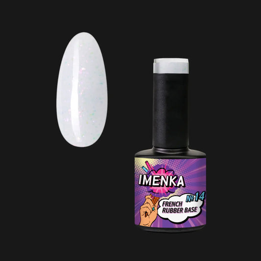 Base Rubber IMENKA 014  de 12 ml con partículas de brillo fino para manicura francesa y baby boomer