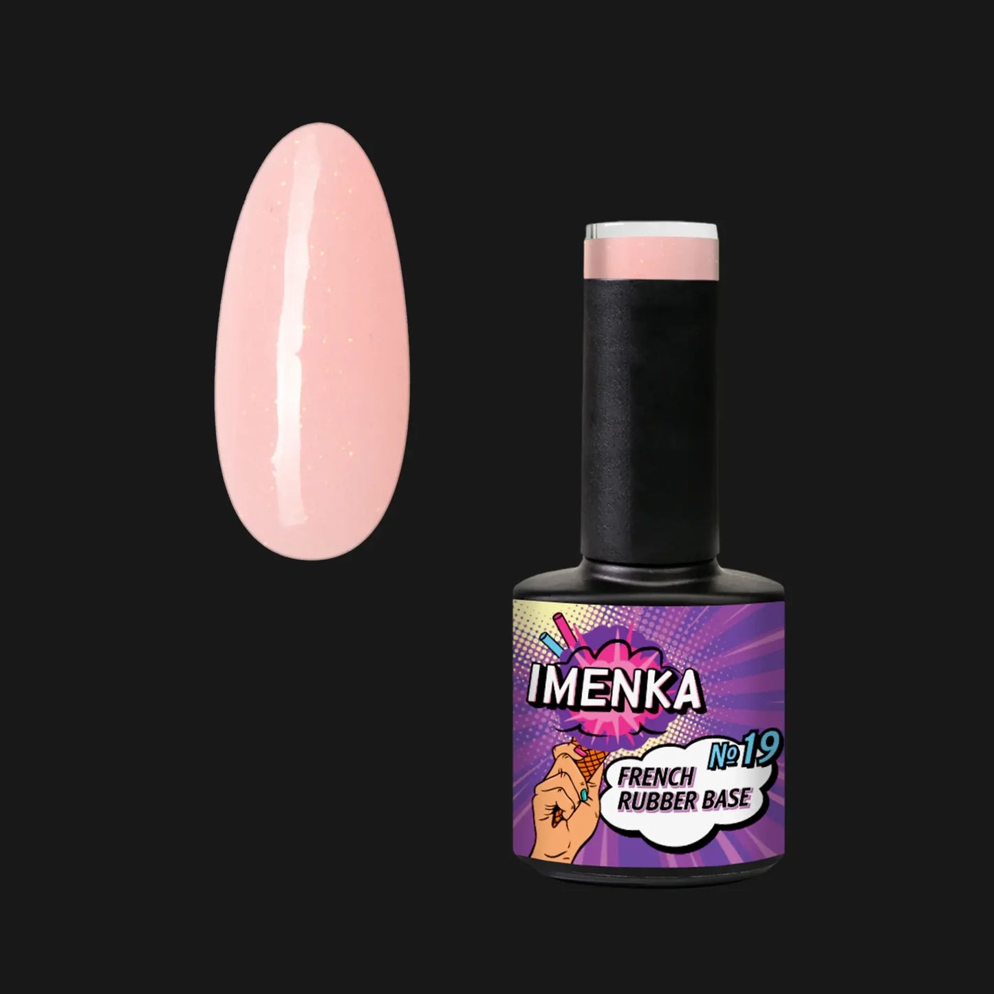 Base Rubber IMENKA 019 de 12 ml con micro partículas de brillo para manicura de novia, baby boomer y francesa.