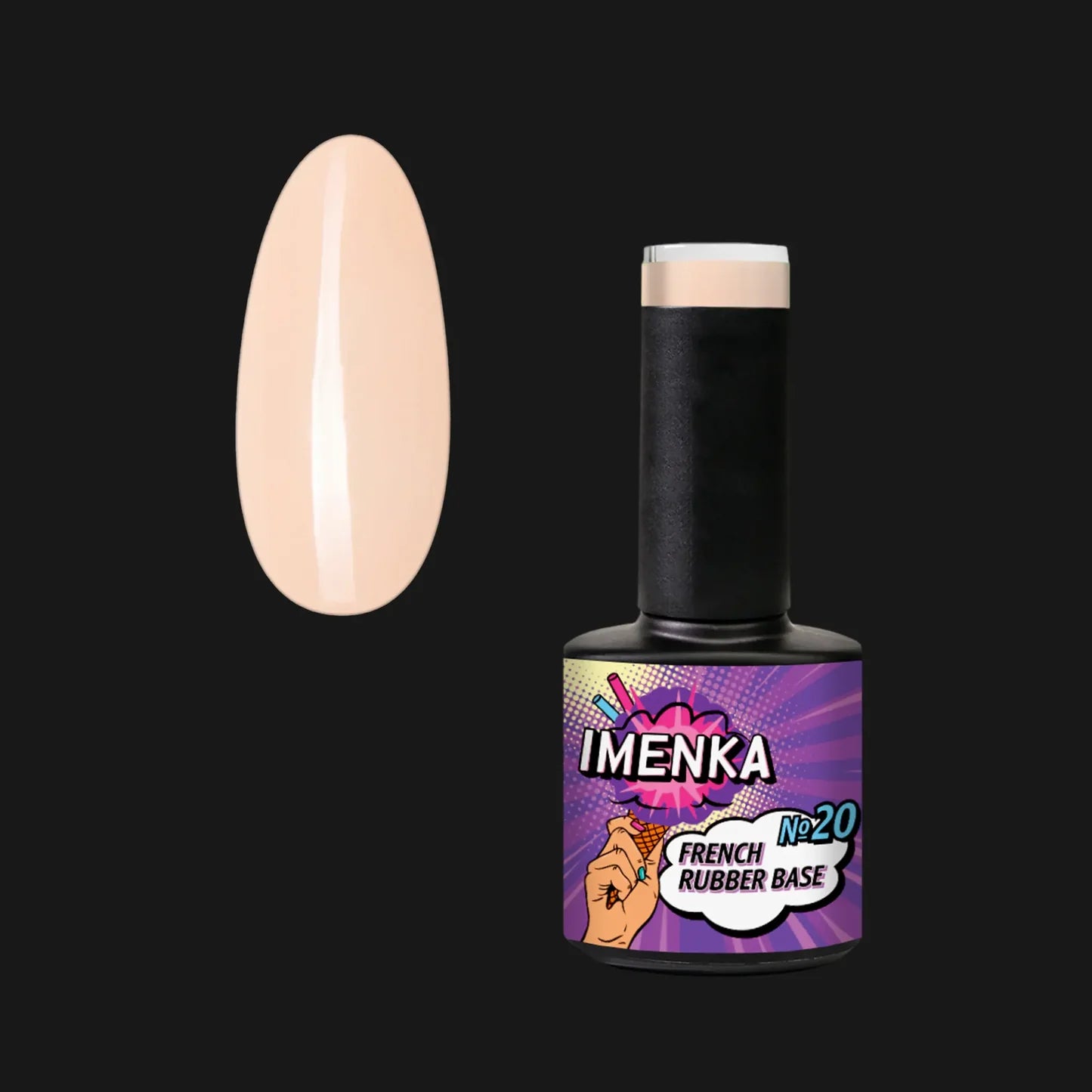 Base Rubber IMENKA Nº20 de 12 ml en tono nude cálido para baby boomer, manicura francesa y refuerzo de uñas.