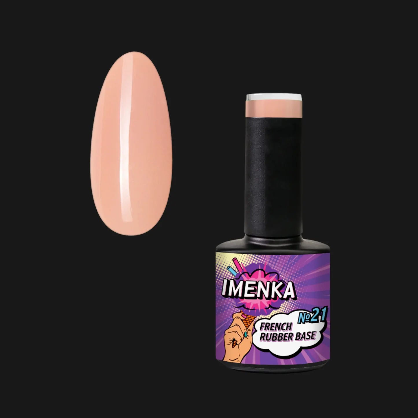 Base Rubber IMENKA Nº21 de 12 ml en tono nude cálido para baby boomer, manicura francesa y refuerzo de uñas.