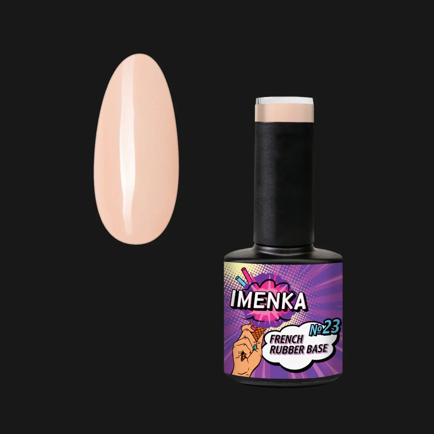 Base Rubber IMENKA Nº23 de 12 ml en tono nude cálido para baby boomer, manicura francesa y refuerzo de uñas.