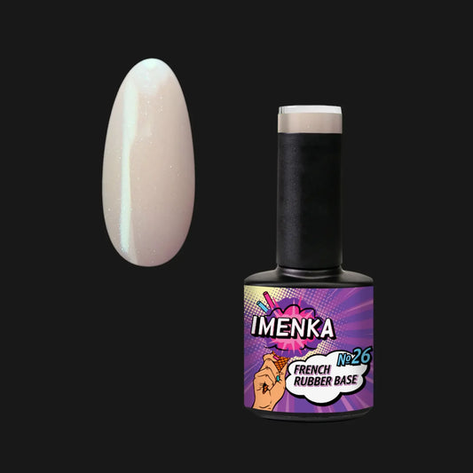 Base Rubber IMENKA Nº26 de 12 ml en tono nude cálido para baby boomer, manicura francesa y refuerzo de uñas.