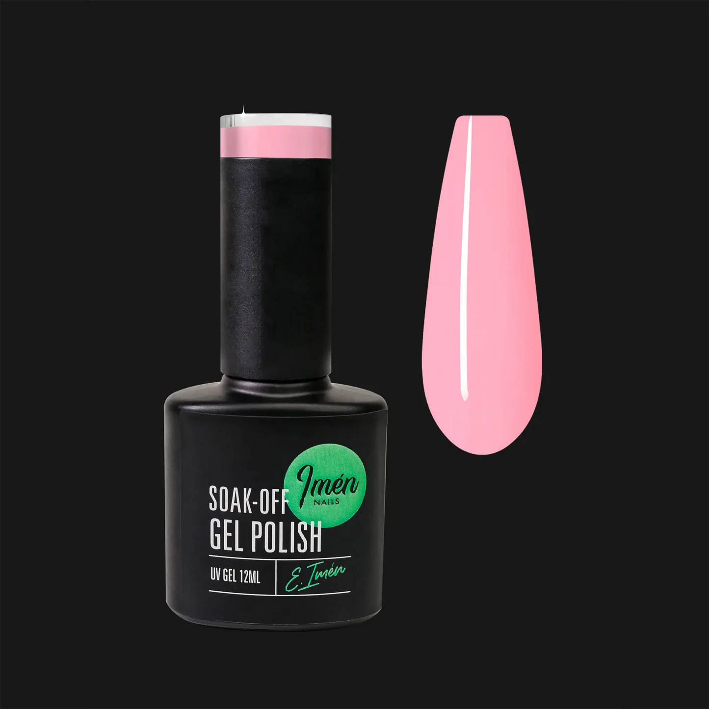 Esmalte semipermanente IMEN 007 color baby pink de 12 ml con muestra de color.