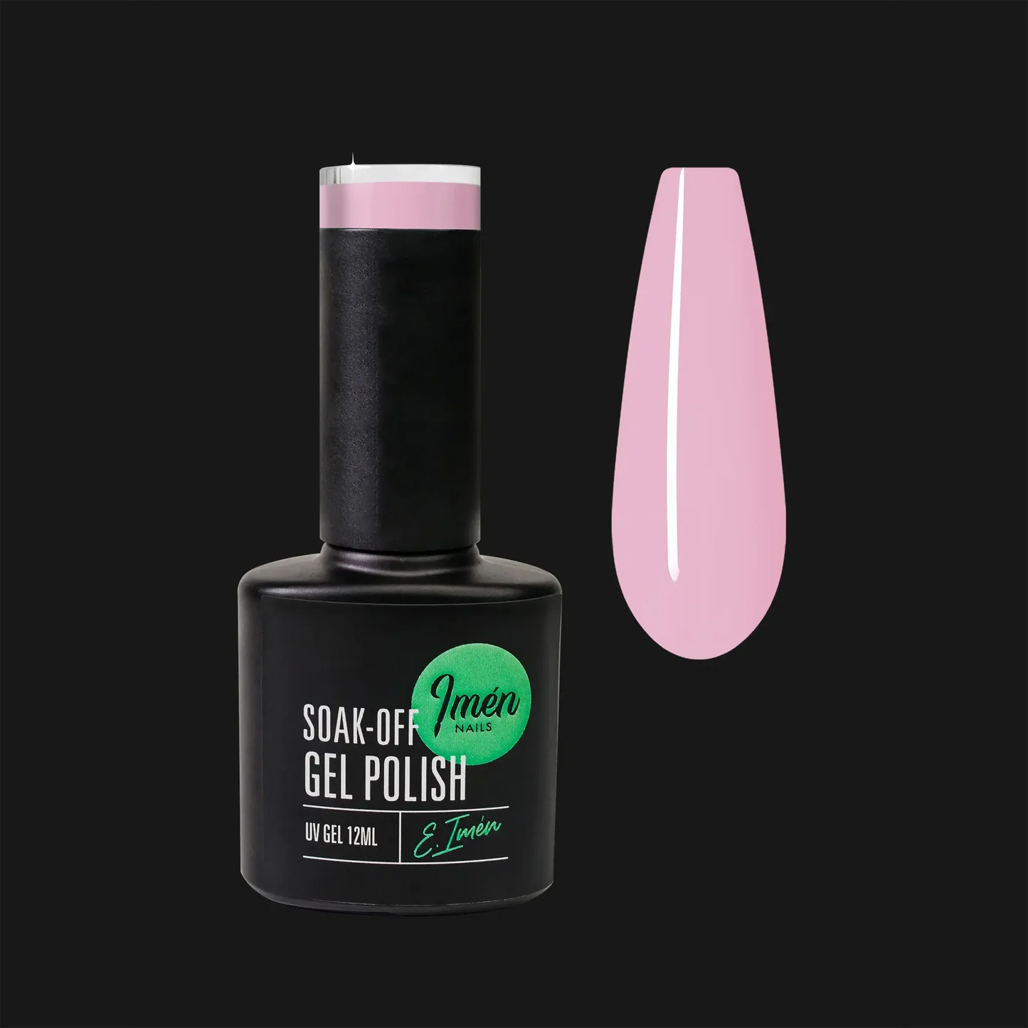 Esmalte semipermanente IMEN 008 color dusty pink de 12 ml con muestra de color.
