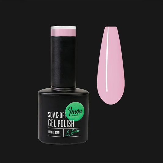 Esmalte semipermanente IMEN 008 color dusty pink de 12 ml con muestra de color.