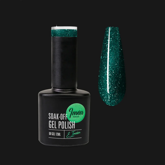 Esmalte semipermanente IMEN DB004 verde con brillo rojizo de 12 ml