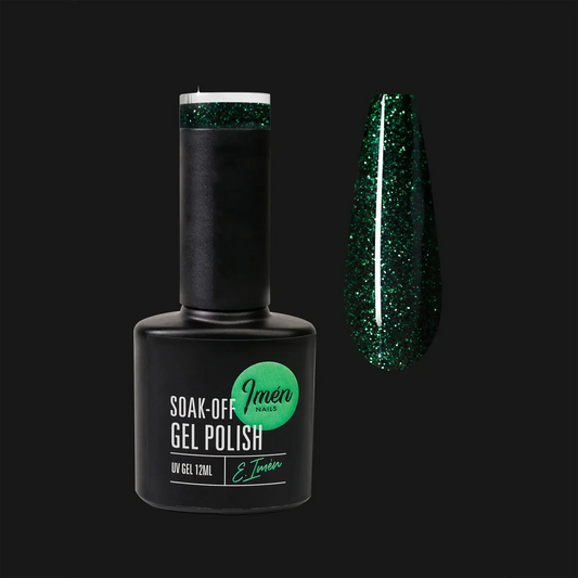 Esmalte semipermanente IMEN DB017 verde con brillo de 12 ml