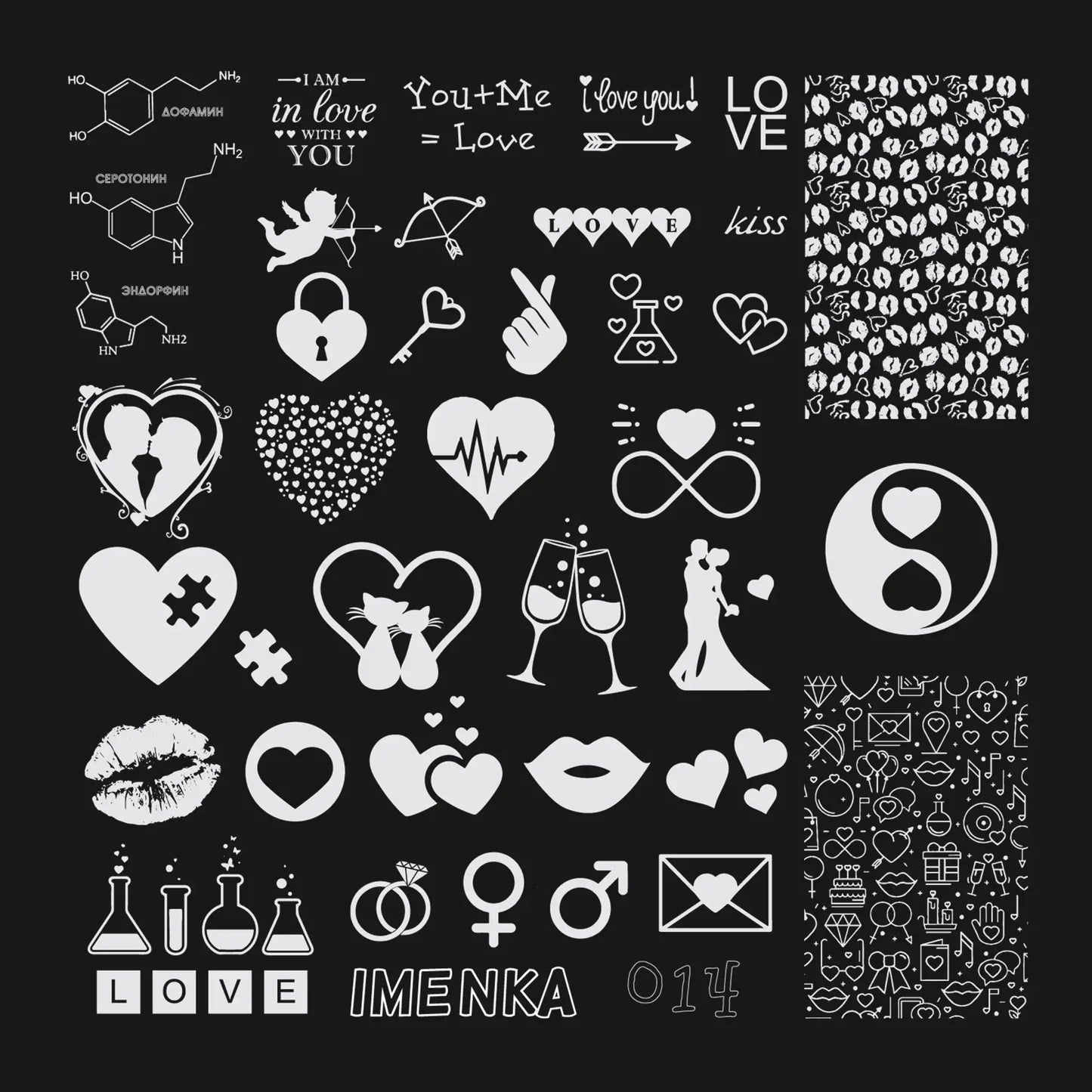 Placa de estampación IMEN 014 de 60 por 60 mm con diseños grabados para nail art profesional