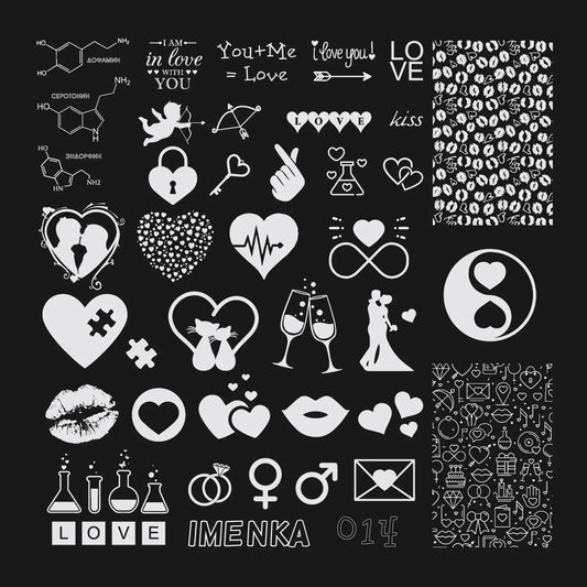 Placa de estampación IMEN 014 de 60 por 60 mm con diseños grabados para nail art profesional