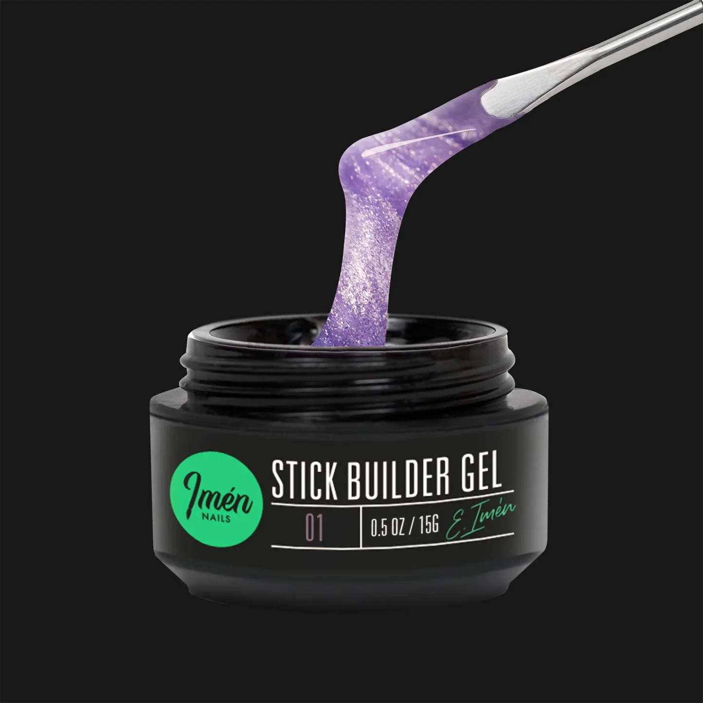 Stick Builder Gel IMEN 01 15 g gel constructor con purpurina lila para uñas profesionales