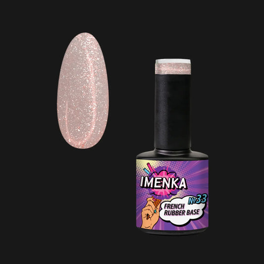 French Rubber Base IMENKA Nº32 12 ml color nude rosa claro con microbrillo champán para manicura profesional