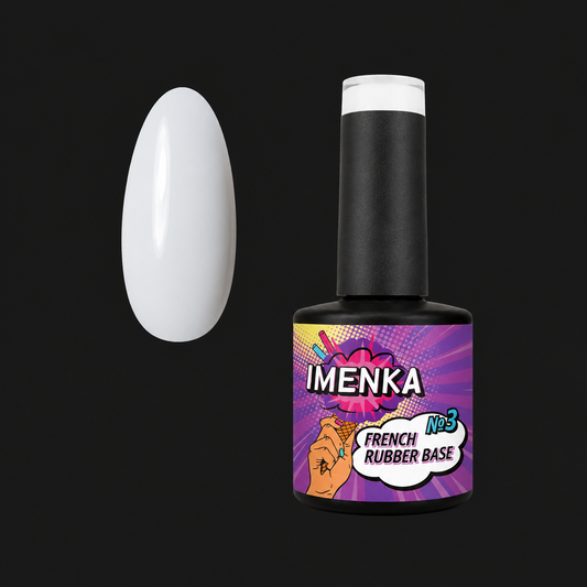 Base Rubber IMENKA 0003 V1 de 12 ml con tono blanco lechoso para manicura francesa y refuerzo de uñas