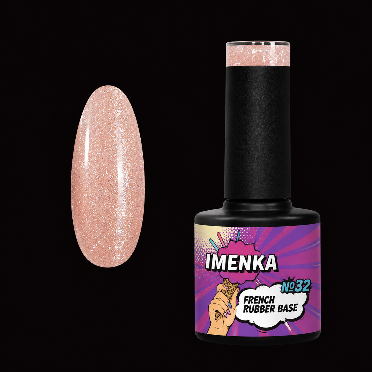 French Rubber Base IMENKA Nº32 12 ml color nude rosa claro con microbrillo champán para manicura profesional