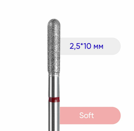 Fresa Nailsoftheday Cilindro Redondeado — fresa de diamante cilíndrica roja de marca, 2,5*10 mm.