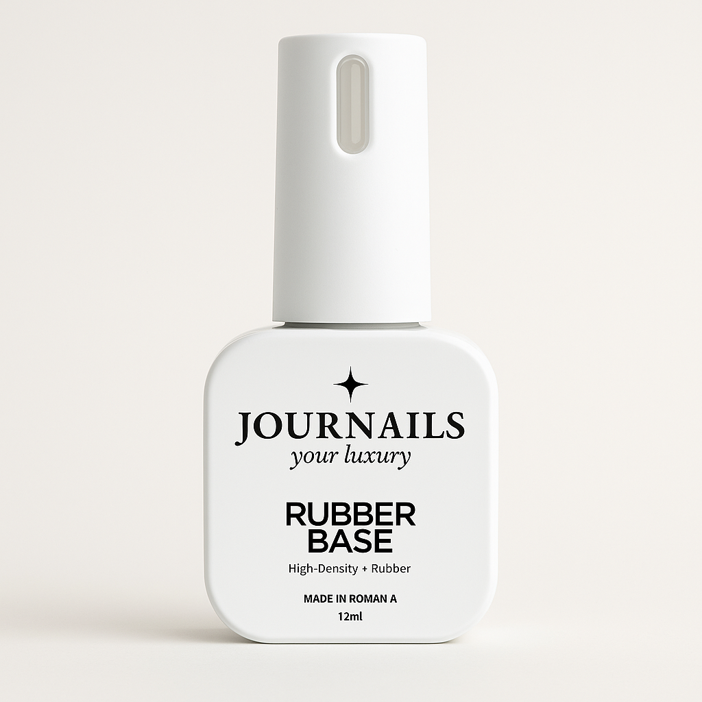 Aplicación de JOURNAILS Rubber Base Transparente sobre uña natural, autonivelado profesional.