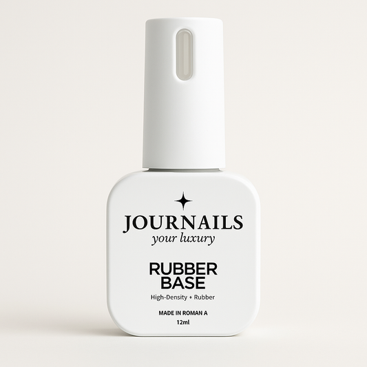 Aplicación de JOURNAILS Rubber Base Transparente sobre uña natural, autonivelado profesional.