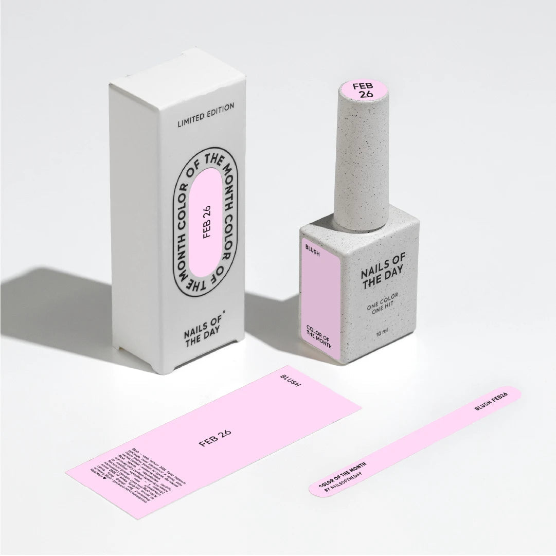 NAILSOFTHEDAY Color del Mes Febrero 2026 Blush — tono rosa pastel, cobertura completa en una sola capa, 10 ml