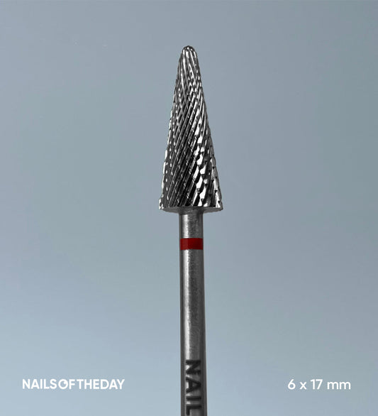 Fresa de cono Nailsoftheday: Fresa de cono rojo de carburo de marca, 6*17 mm.