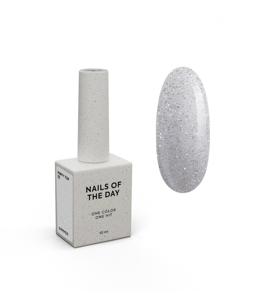 NAILSOFTHEDAY Party top 03 — transparente con purpurina holográfica sin capa pegajosa para uñas, 10 ml