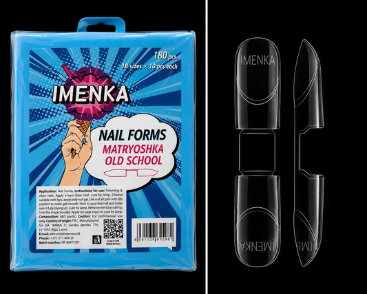 Caja de Tips IMEN Matryoshka Old School con 180 moldes reutilizables para uñas de gel
