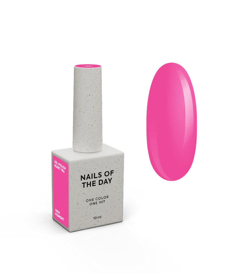NAILSOFTHEDAY Gel Polish Heart 196 — esmalte semipermanente rosa neón con cobertura en una sola capa, 10 ml