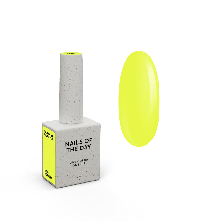 NAILSOFTHEDAY Gel Polish Solar 230 — esmalte semipermanente amarillo neón con cobertura en una sola capa, 10 ml